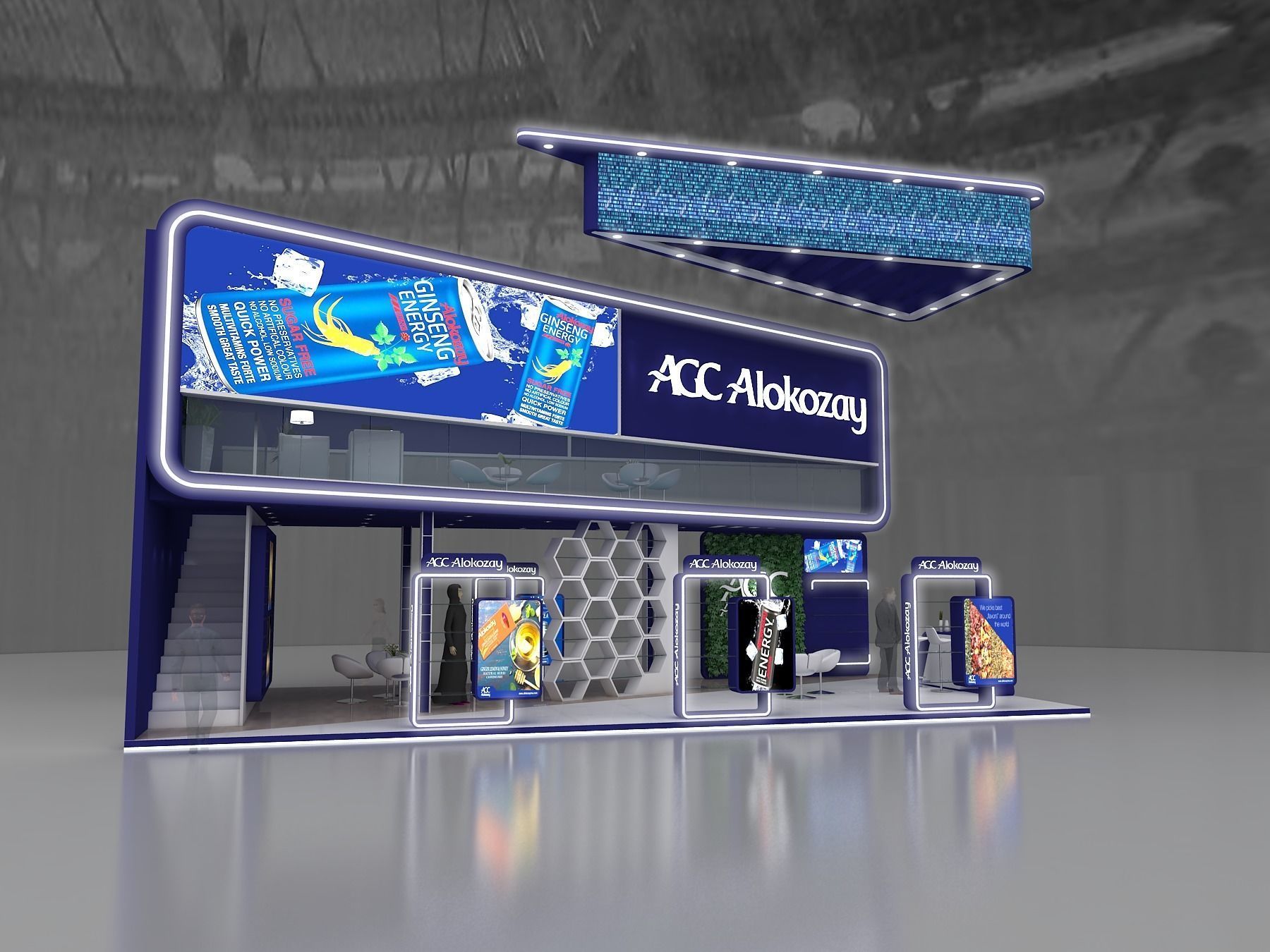 Exhibition stand 3D model 12x6 mtr 3 sides Mezzanine Stand 3D model_2