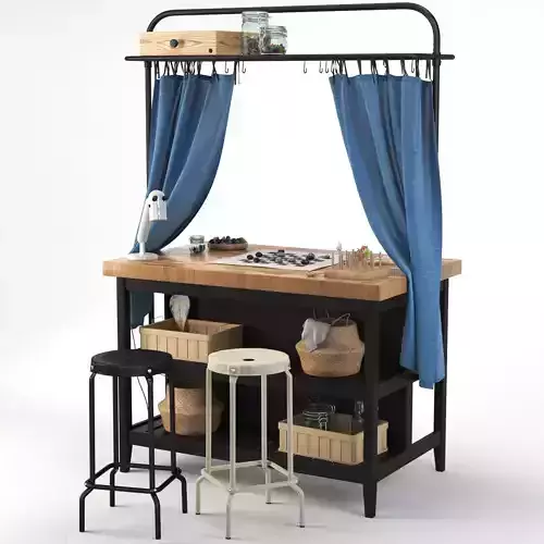 VADHOLMA for childrens room island with rack and curtains