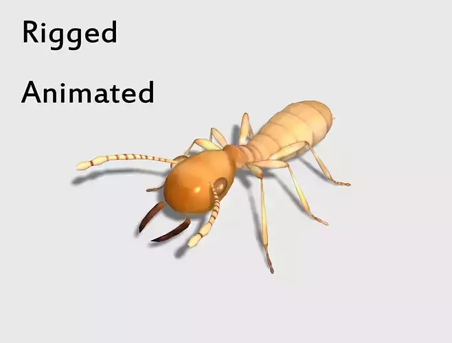 rigged animated termite white ant Low-poly 3D model