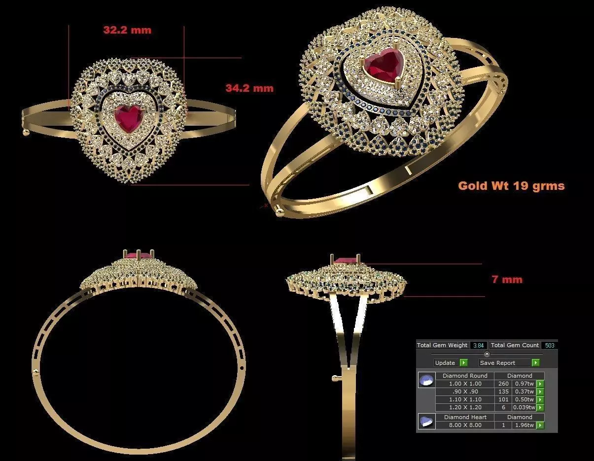 Bracelet gold ring with ruby and diamonds Free 3D model