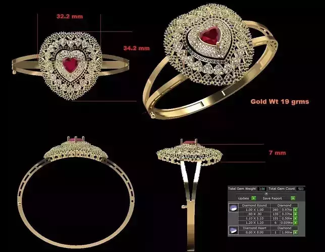 Bracelet gold ring with ruby and diamonds