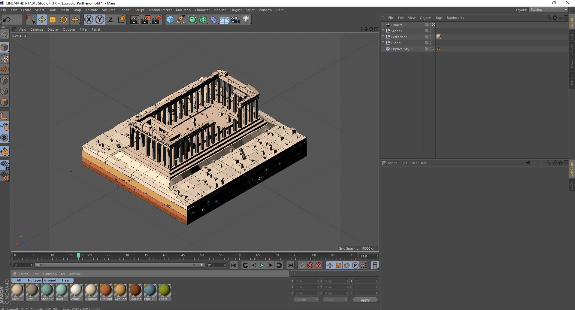 Cartoon Low Poly Greece Parthenon Landmark Low-poly 3D model_10