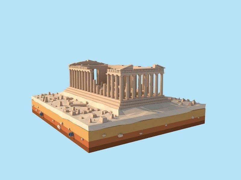Cartoon Low Poly Greece Parthenon Landmark Low-poly 3D model_2