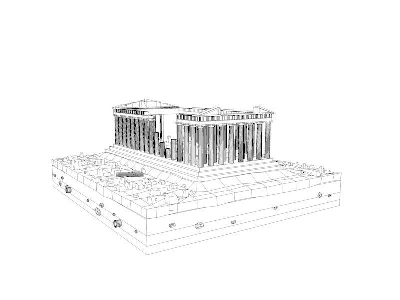 Cartoon Low Poly Greece Parthenon Landmark Low-poly 3D model_9