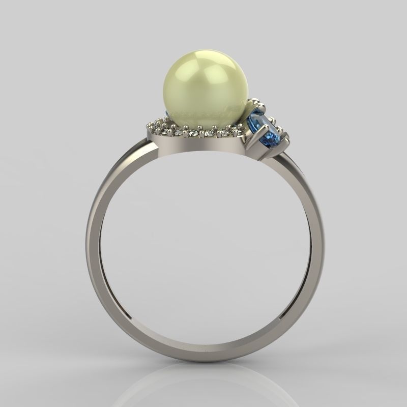 Women Ring with  pearl and pears 3dm stl 3D print model 3D print model_5