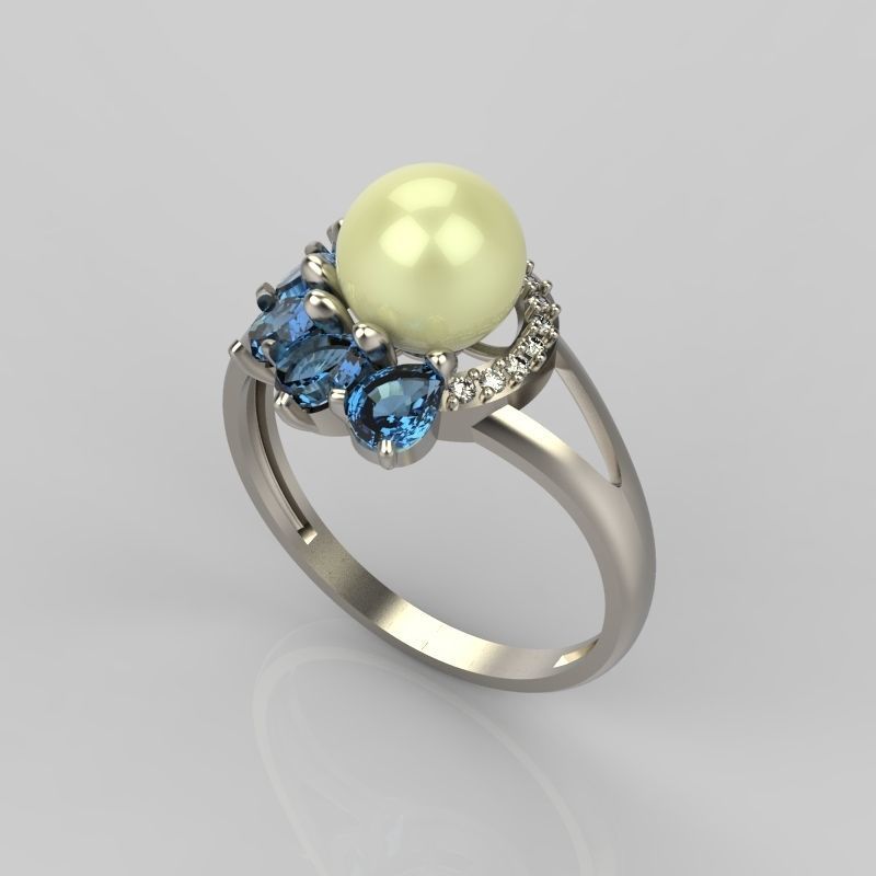 Women Ring with  pearl and pears 3dm stl 3D print model 3D print model_6