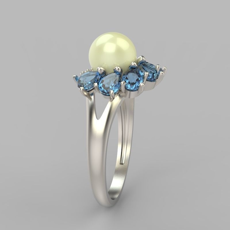 Women Ring with  pearl and pears 3dm stl 3D print model 3D print model_9