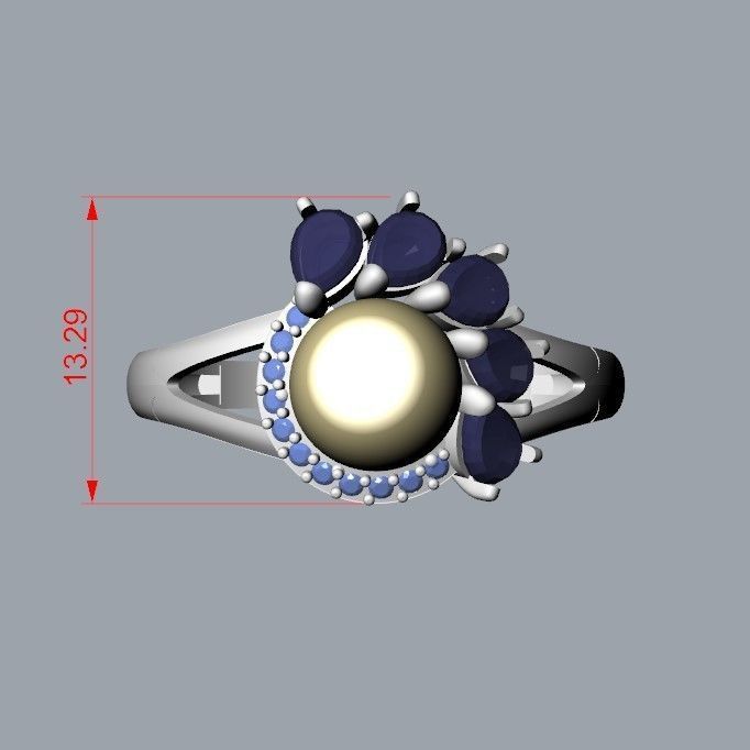 Women Ring with  pearl and pears 3dm stl 3D print model 3D print model_18