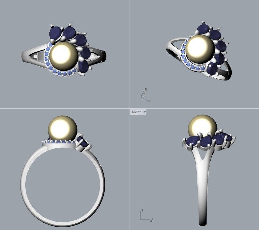 Women Ring with  pearl and pears 3dm stl 3D print model 3D print model_16