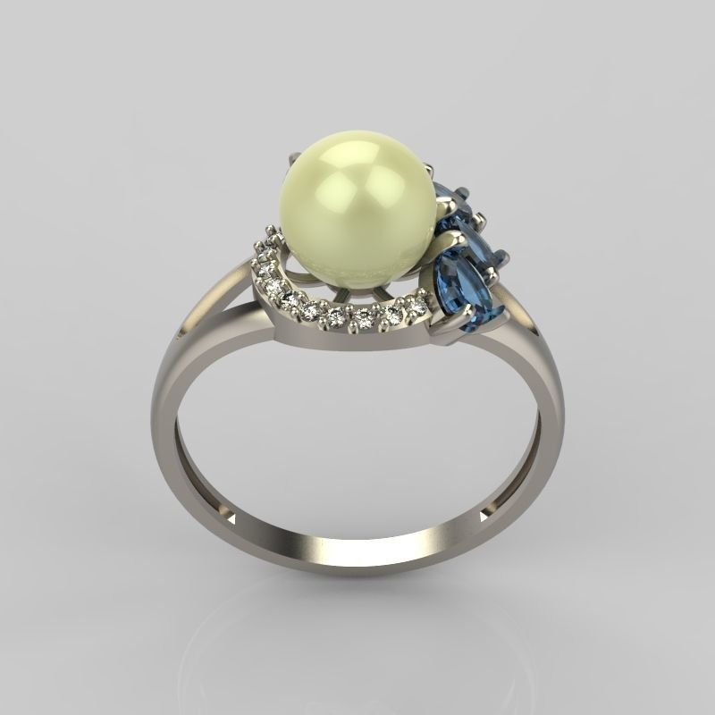 Women Ring with  pearl and pears 3dm stl 3D print model 3D print model_2