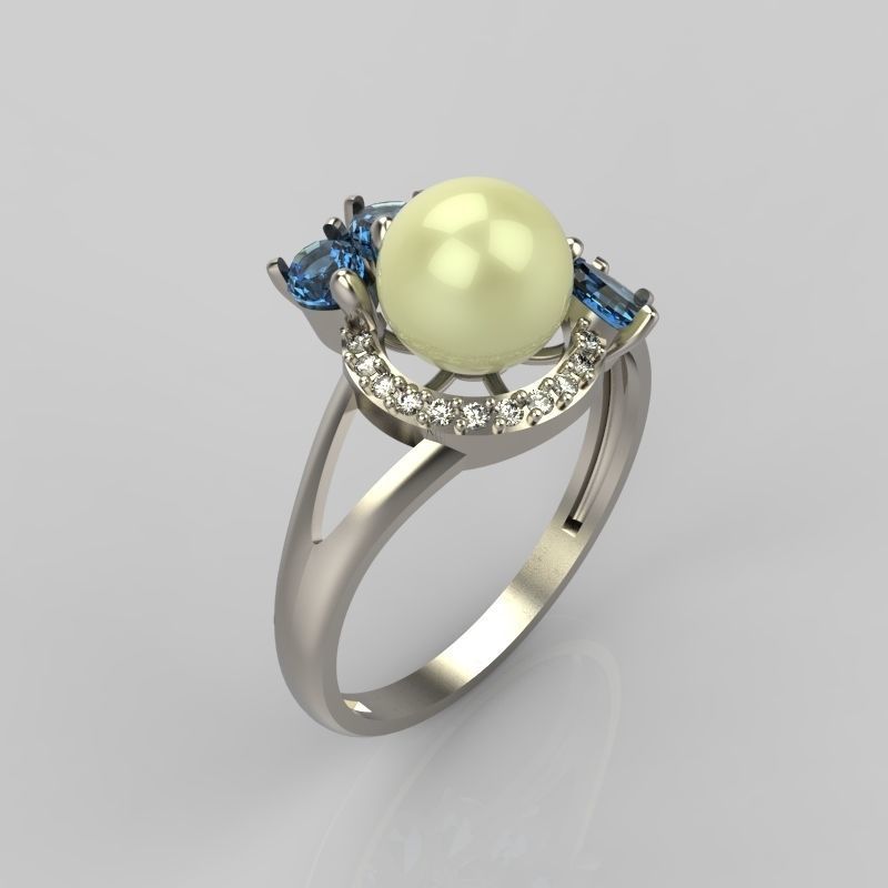 Women Ring with  pearl and pears 3dm stl 3D print model 3D print model_4