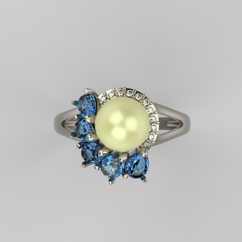 Women Ring with  pearl and pears 3dm stl 3D print model 3D print model_3