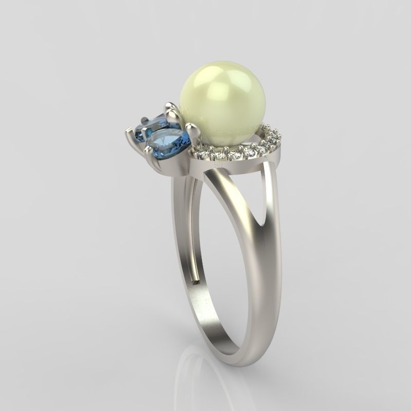 Women Ring with  pearl and pears 3dm stl 3D print model 3D print model_8