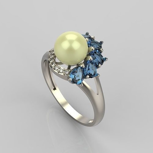 Women Ring with  pearl and pears 3dm stl 3D print model 3D print model