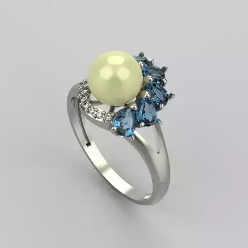 Women Ring with  pearl and pears 3dm stl 3D print model 3D print model