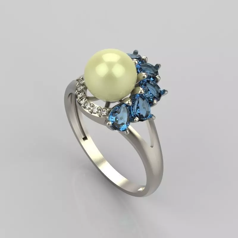 Women Ring with  pearl and pears 3dm stl 3D print model 3D print model_0