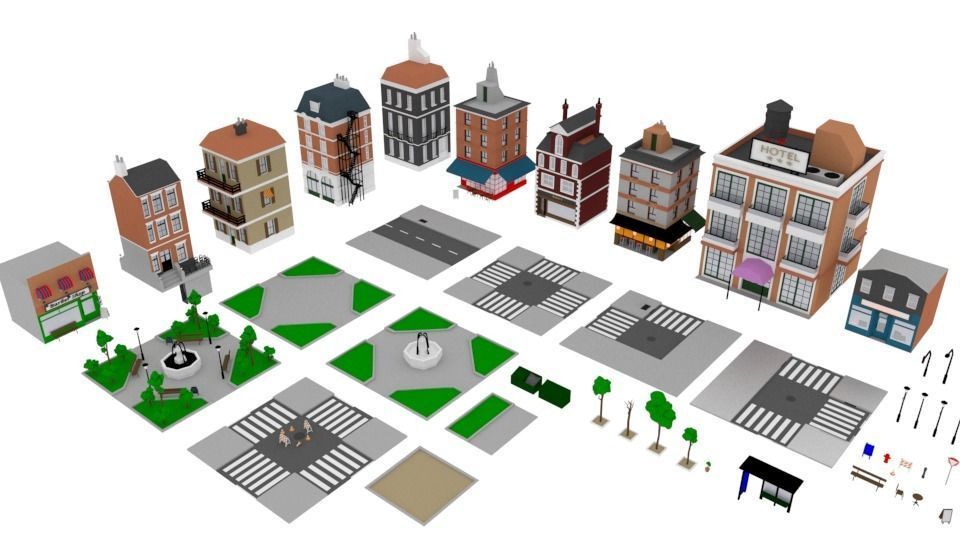 City package low poly Low-poly 3D model_3