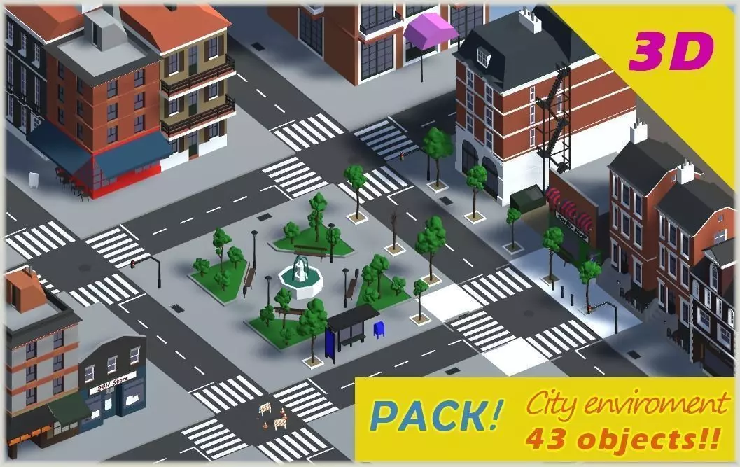 City package low poly Low-poly 3D model_0