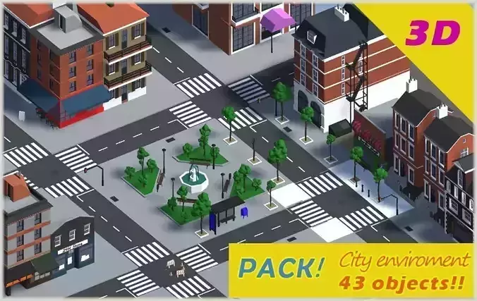 City package low poly Low-poly 3D model