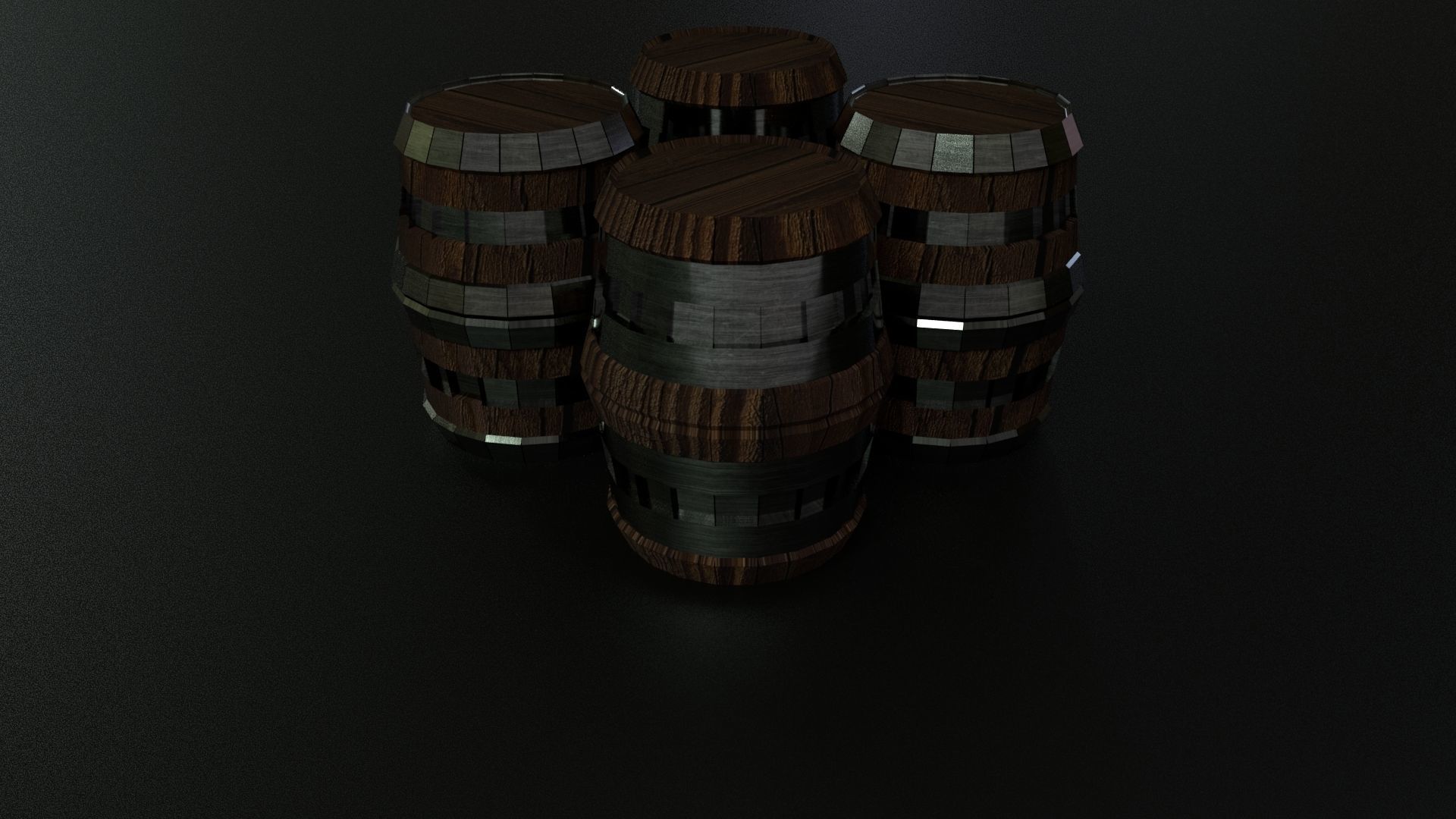 RetrofuturisticBarrels set of wooden barrels on table Low-poly 3D model_1