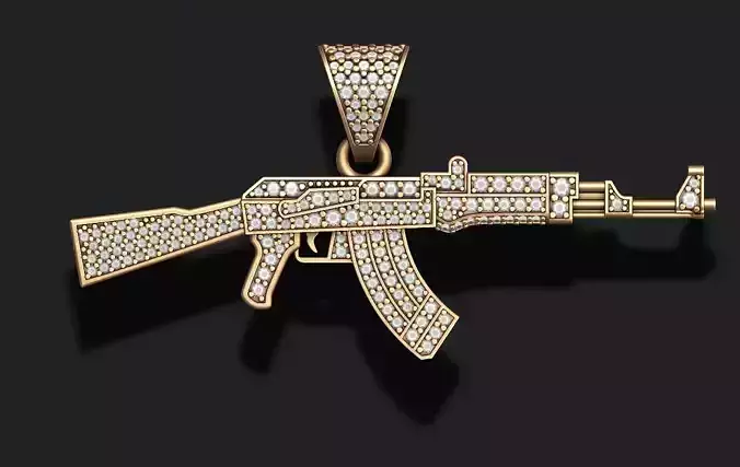 AK 74 gun pendant with gems 3D print model