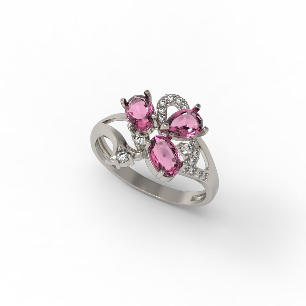 Design Women ring with gems and diamonds 3dm stl 3D print model 3D print model_11