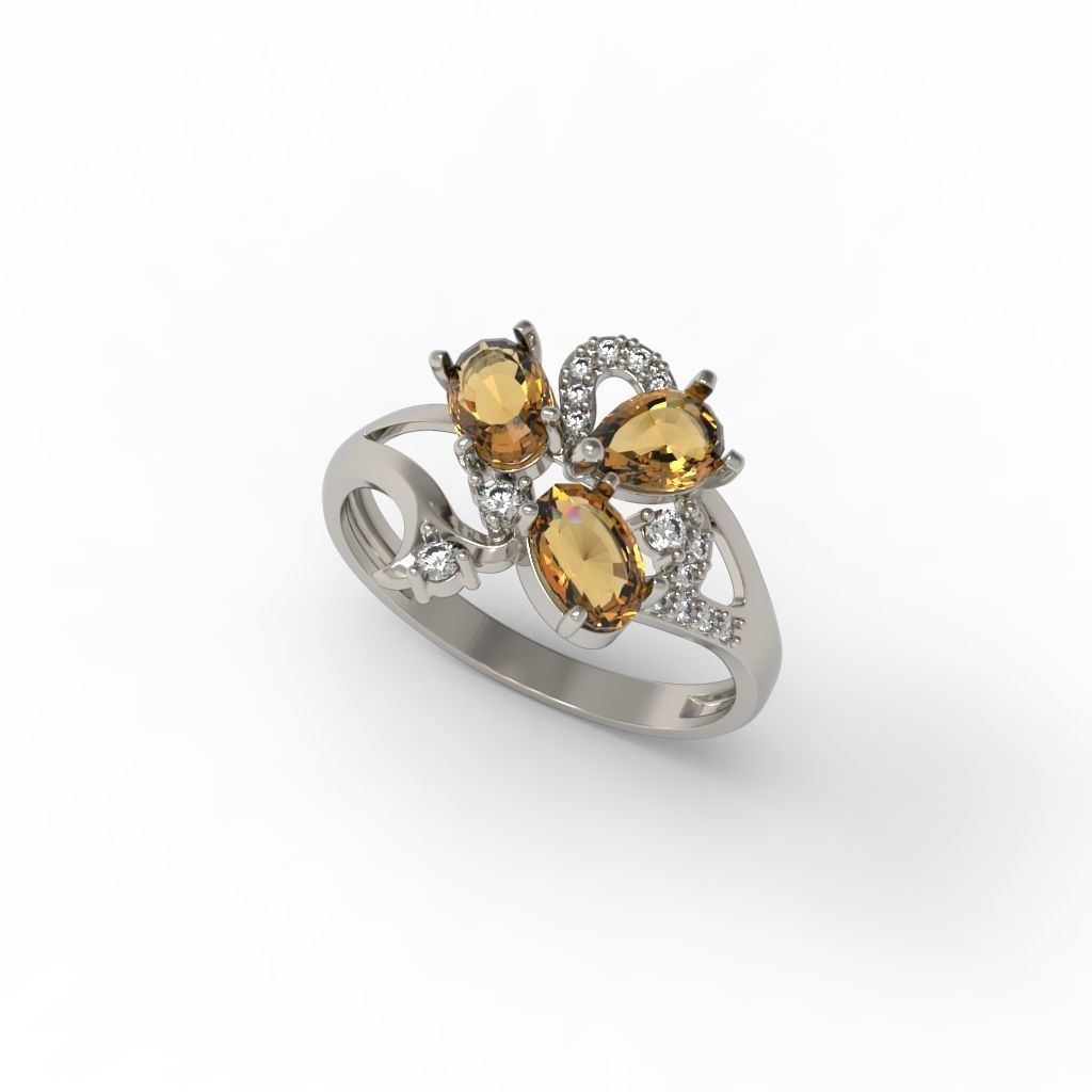 Design Women ring with gems and diamonds 3dm stl 3D print model 3D print model_18