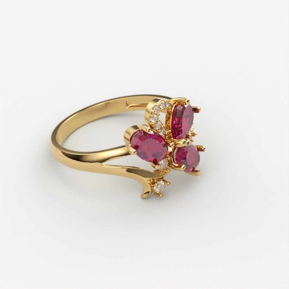 Design Women ring with gems and diamonds 3dm stl 3D print model 3D print model_2