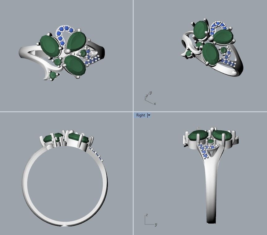 Design Women ring with gems and diamonds 3dm stl 3D print model 3D print model_33