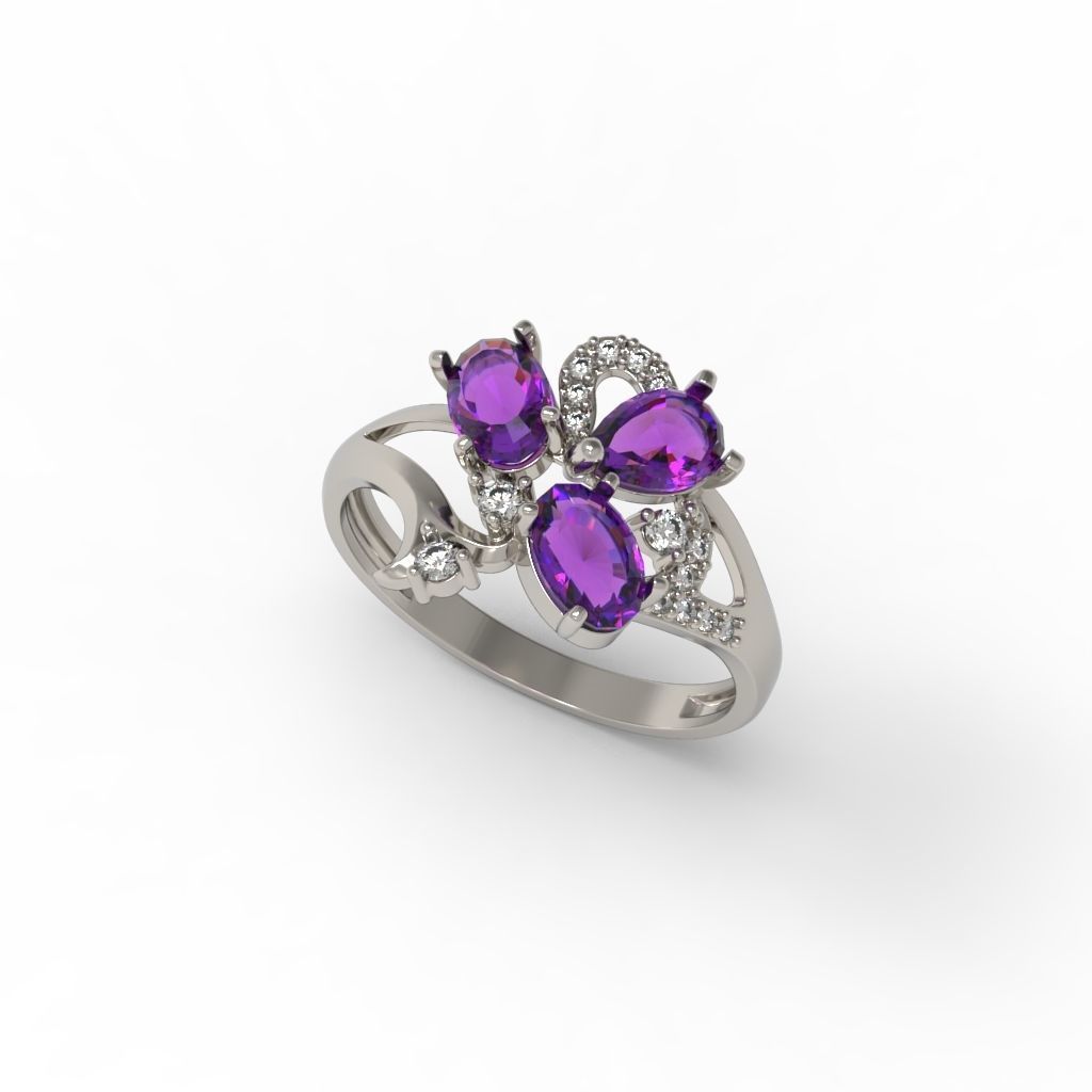 Design Women ring with gems and diamonds 3dm stl 3D print model 3D print model_15