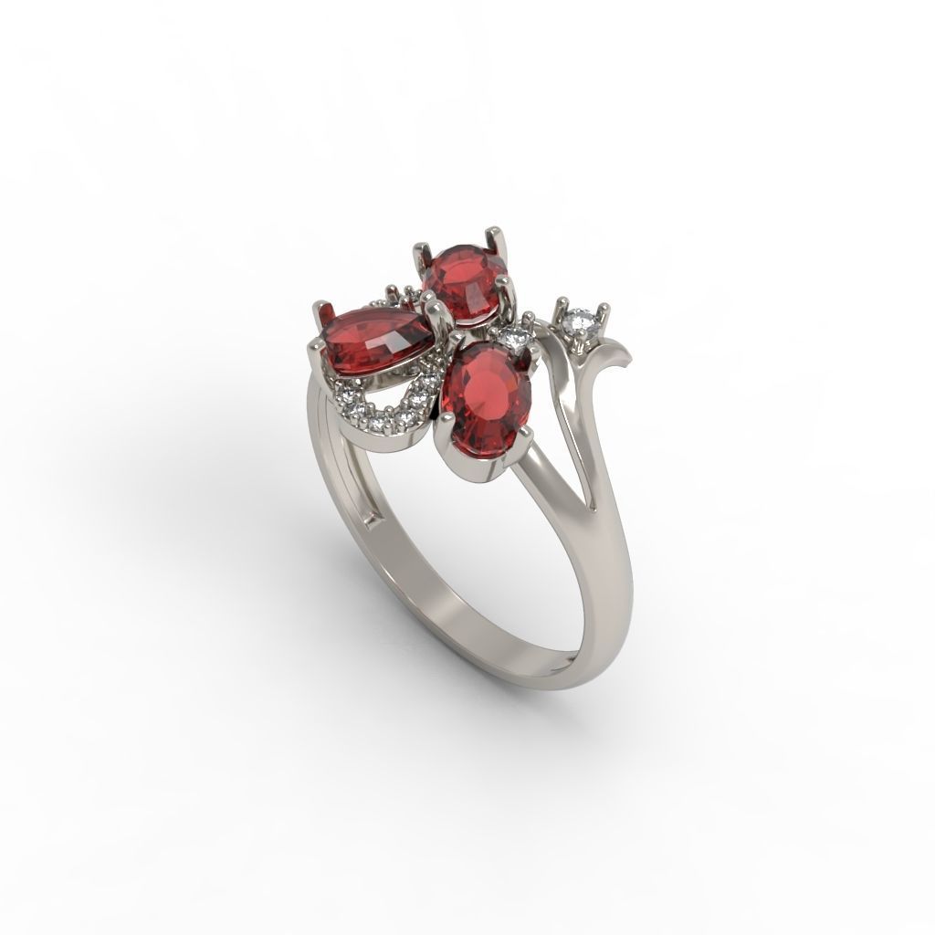 Design Women ring with gems and diamonds 3dm stl 3D print model 3D print model_30