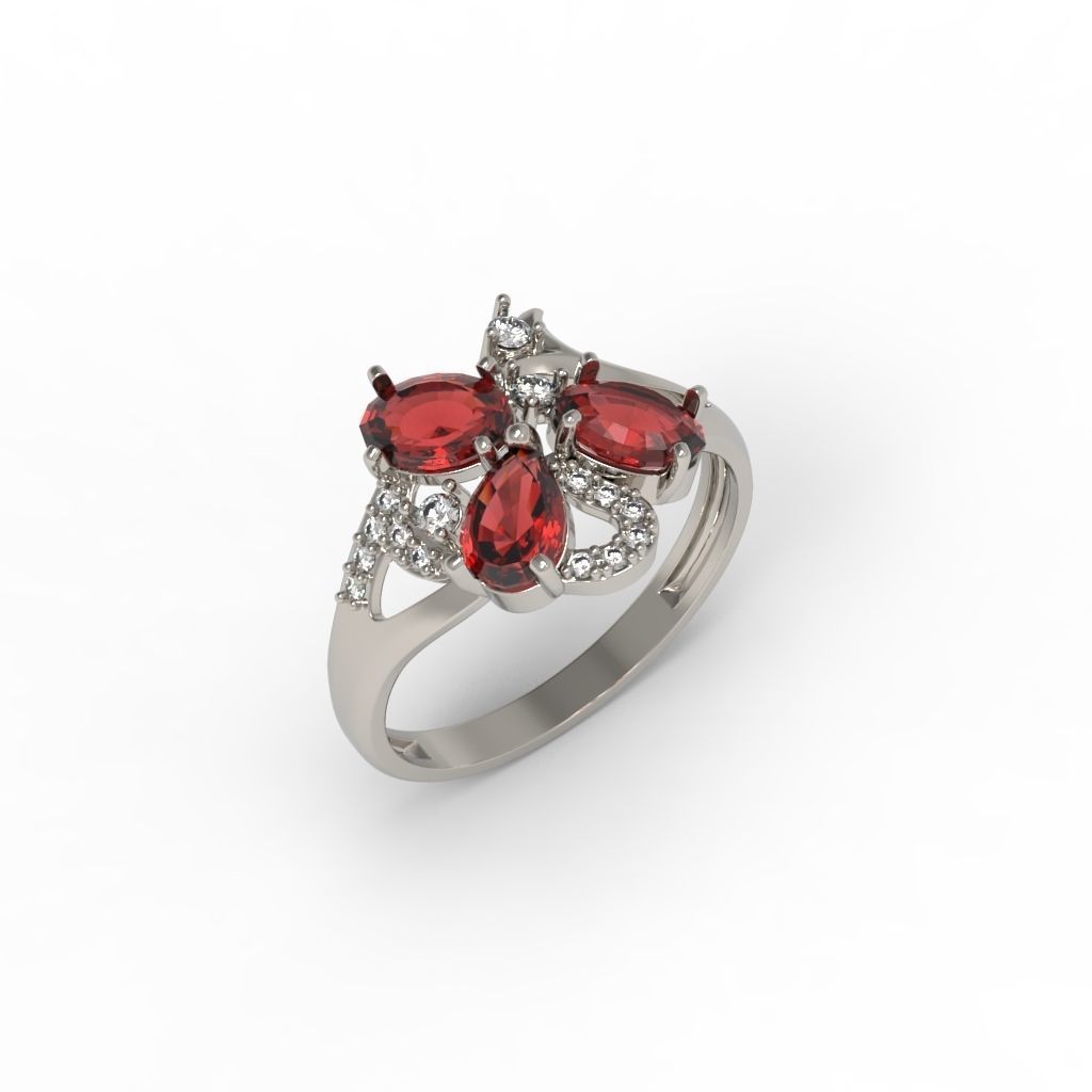 Design Women ring with gems and diamonds 3dm stl 3D print model 3D print model_5