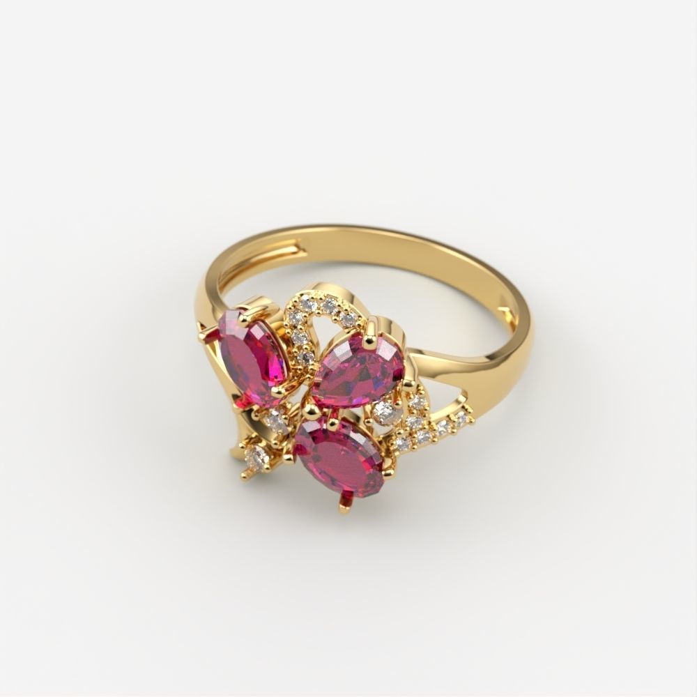 Design Women ring with gems and diamonds 3dm stl 3D print model 3D print model_1