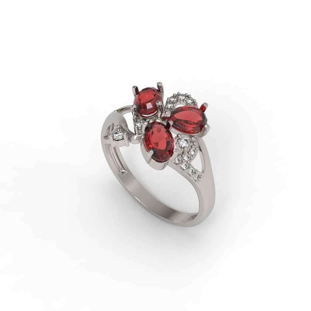 Design Women ring with gems and diamonds 3dm stl 3D print model 3D print model_12