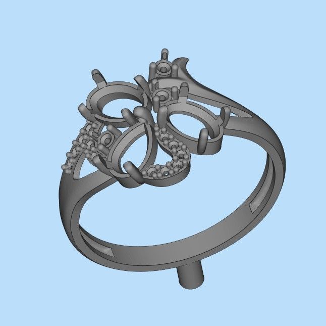 Design Women ring with gems and diamonds 3dm stl 3D print model 3D print model_38