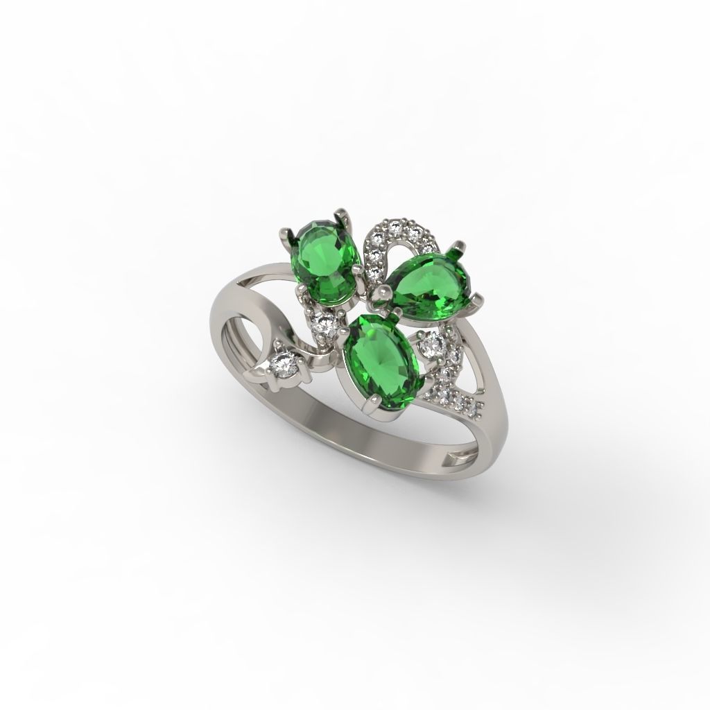 Design Women ring with gems and diamonds 3dm stl 3D print model 3D print model_16