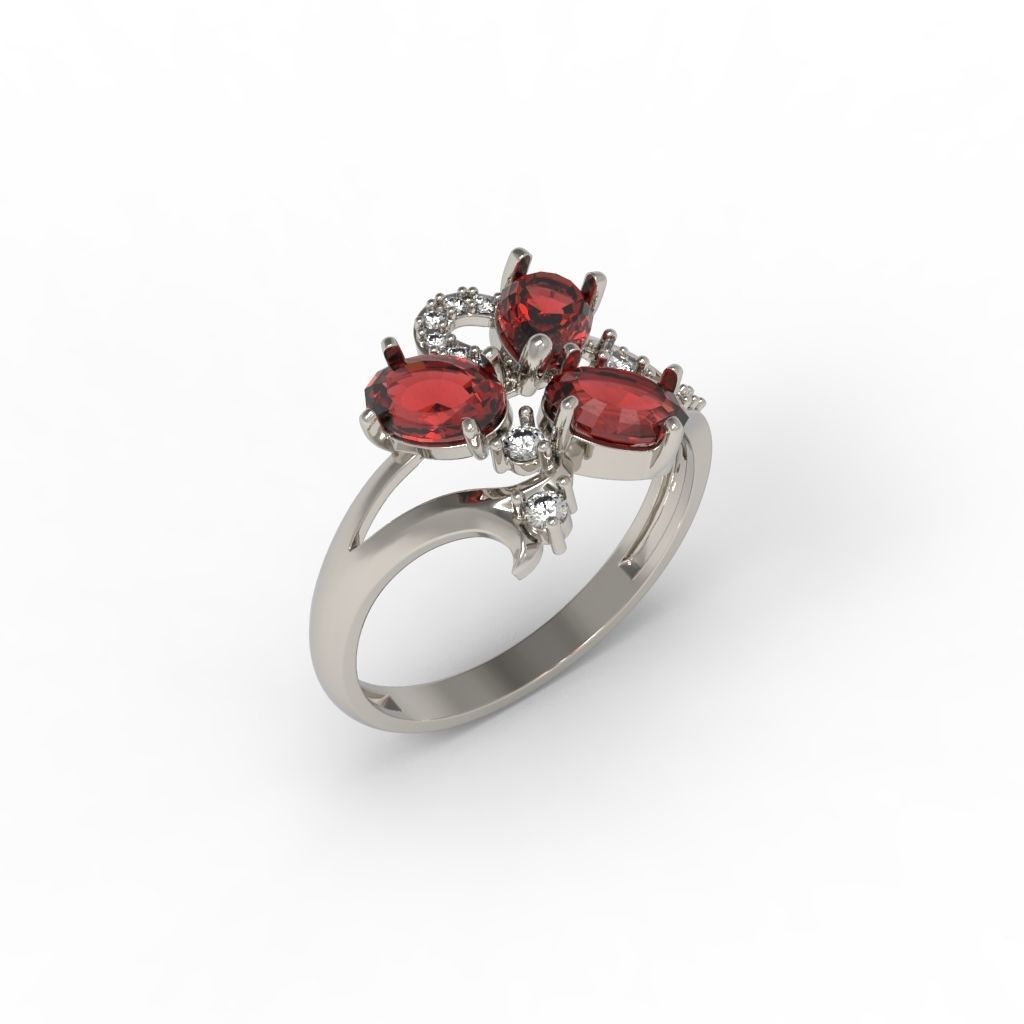 Design Women ring with gems and diamonds 3dm stl 3D print model 3D print model_8