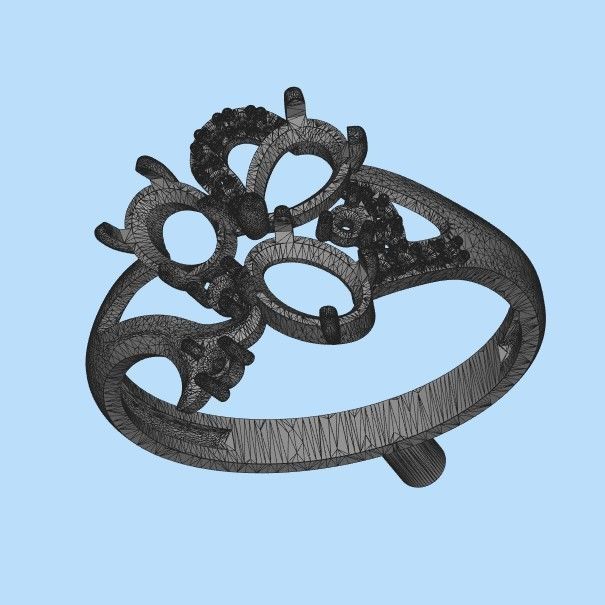 Design Women ring with gems and diamonds 3dm stl 3D print model 3D print model_43