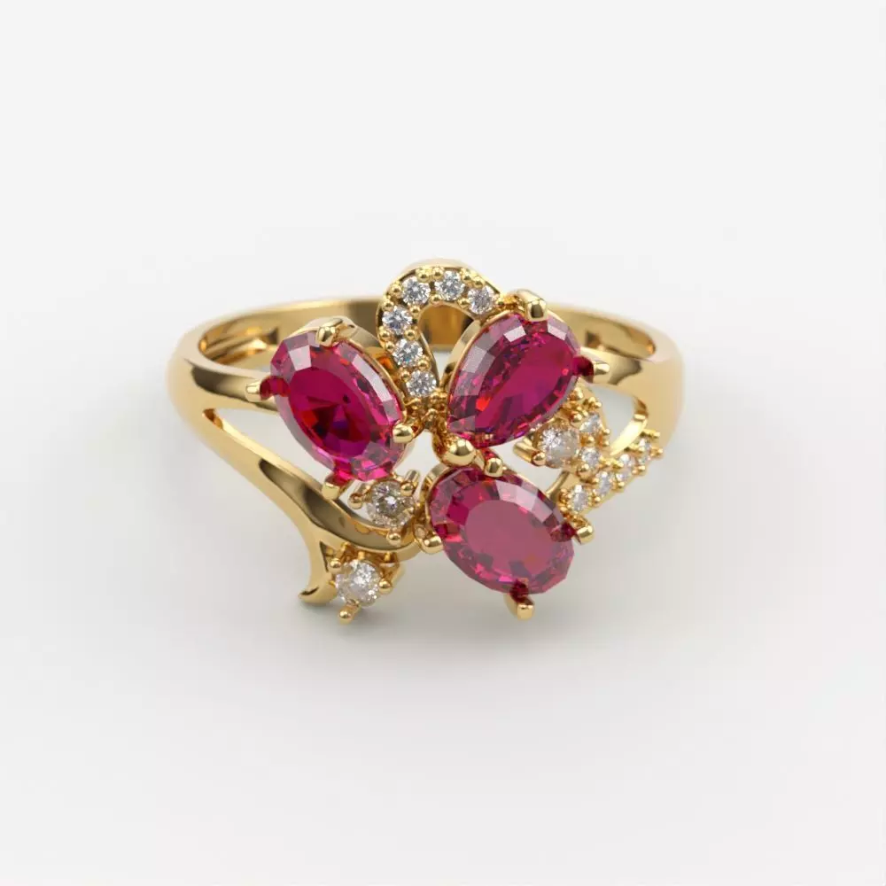 Design Women ring with gems and diamonds 3dm stl 3D print model 3D print model_0