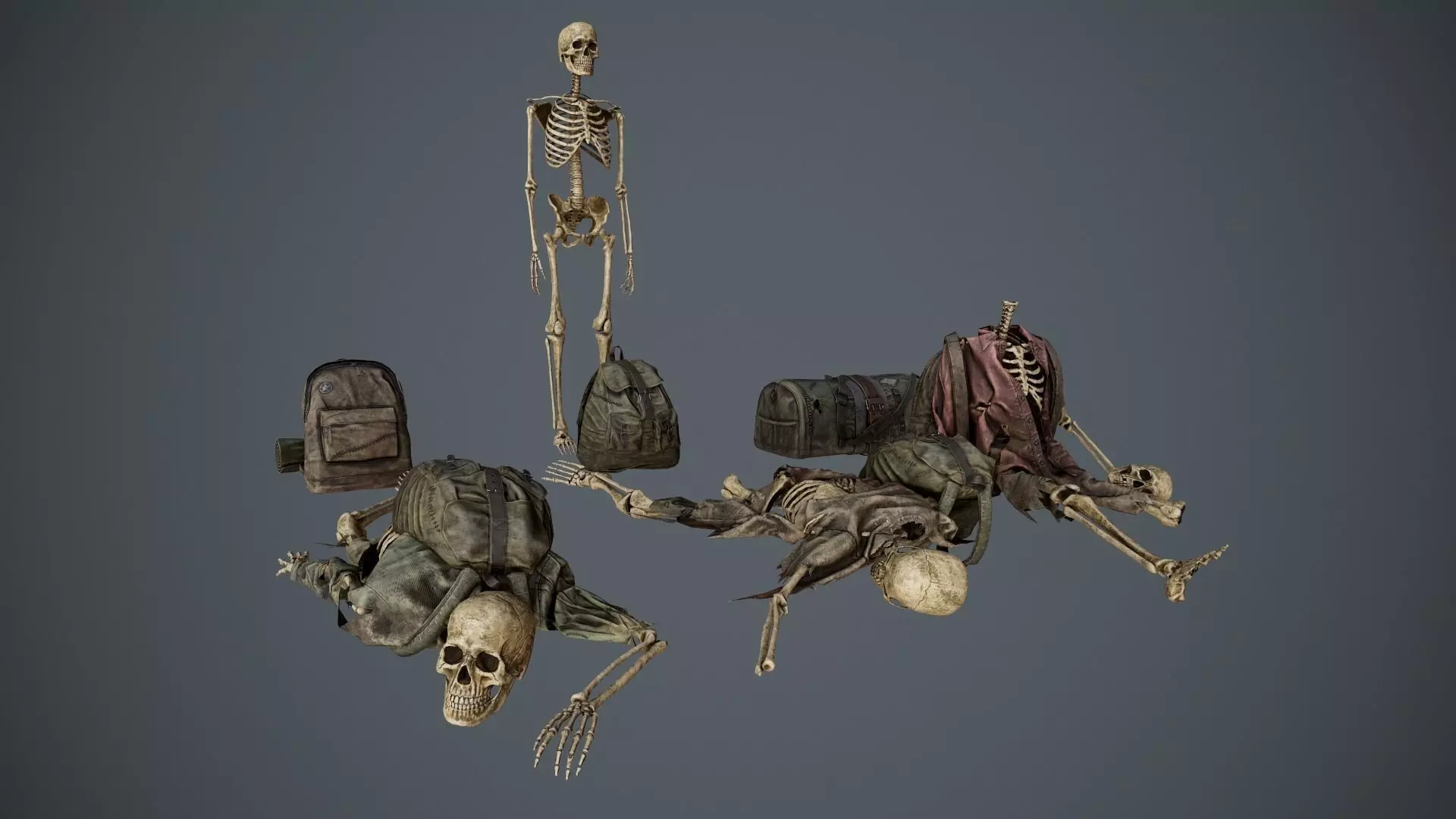 Traveller Skull Skeleton with Bags Low-poly 3D model_0
