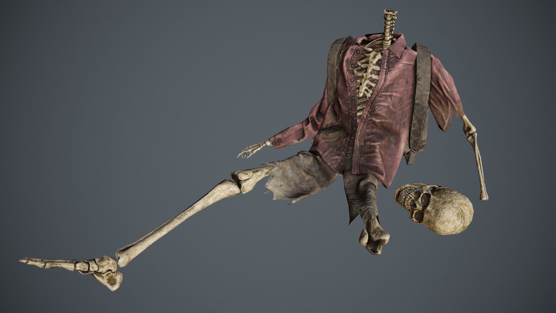 Traveller Skull Skeleton with Bags Low-poly 3D model_5