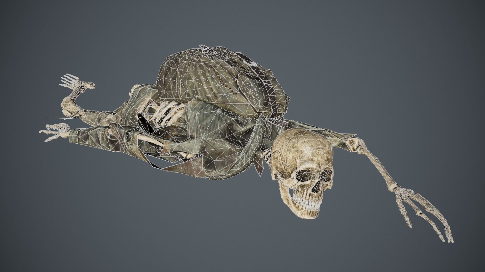 Traveller Skull Skeleton with Bags Low-poly 3D model_14