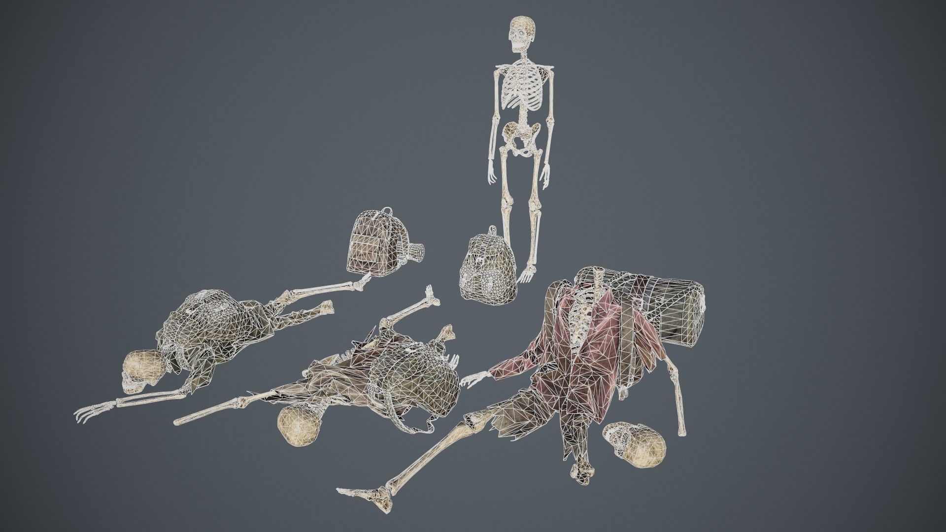 Traveller Skull Skeleton with Bags Low-poly 3D model_9