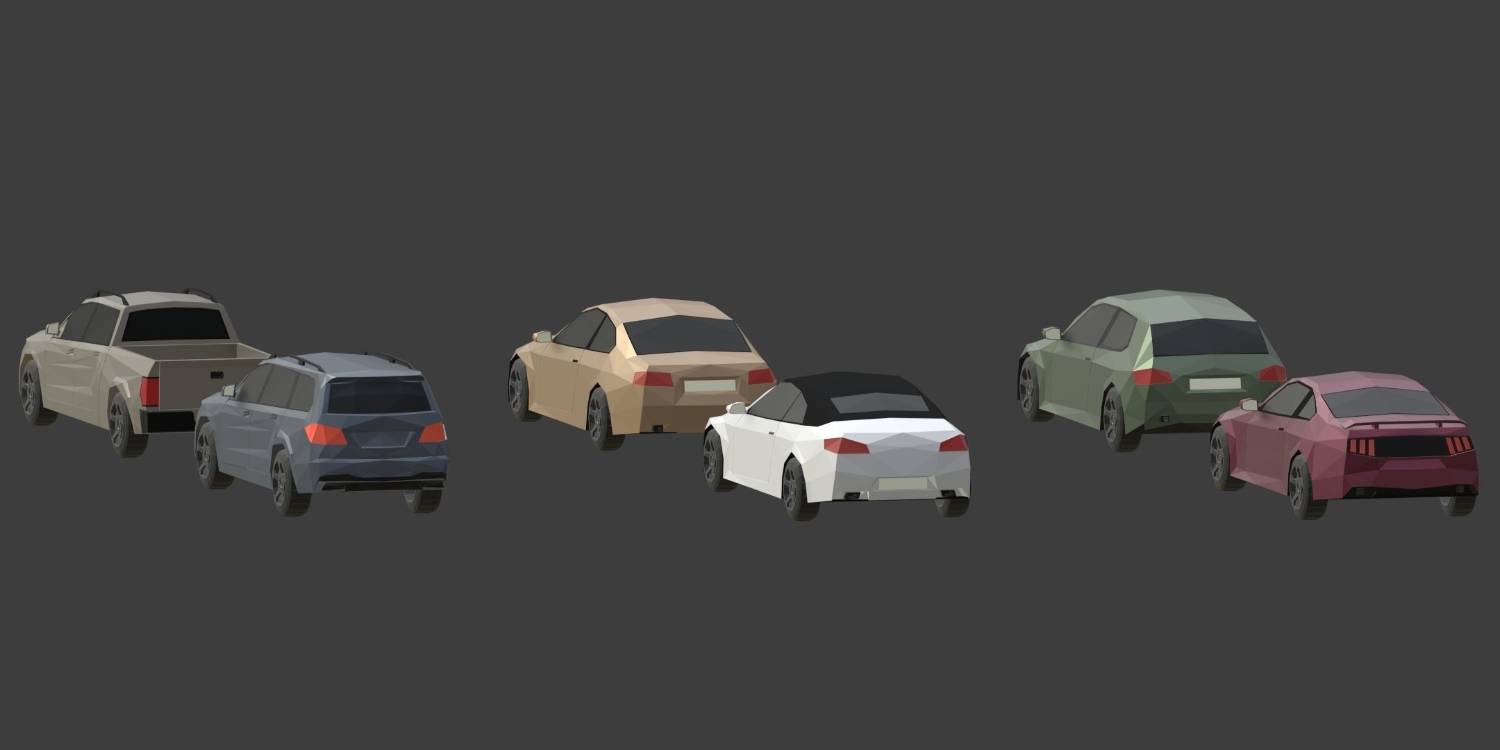 Low Poly Polygon Generic Cars SUV Pickup Sedan Hatchback Cartoon Low-poly 3D model_11