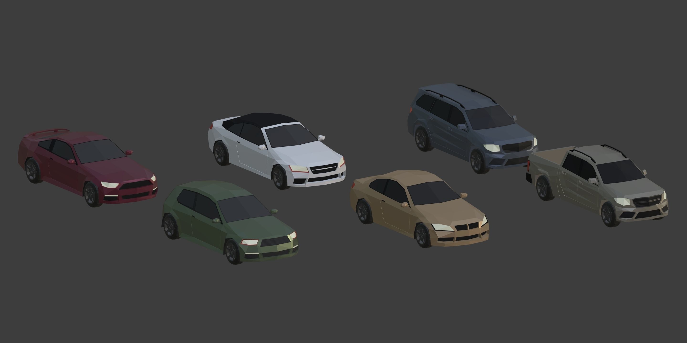 Low Poly Polygon Generic Cars SUV Pickup Sedan Hatchback Cartoon Low-poly 3D model_7