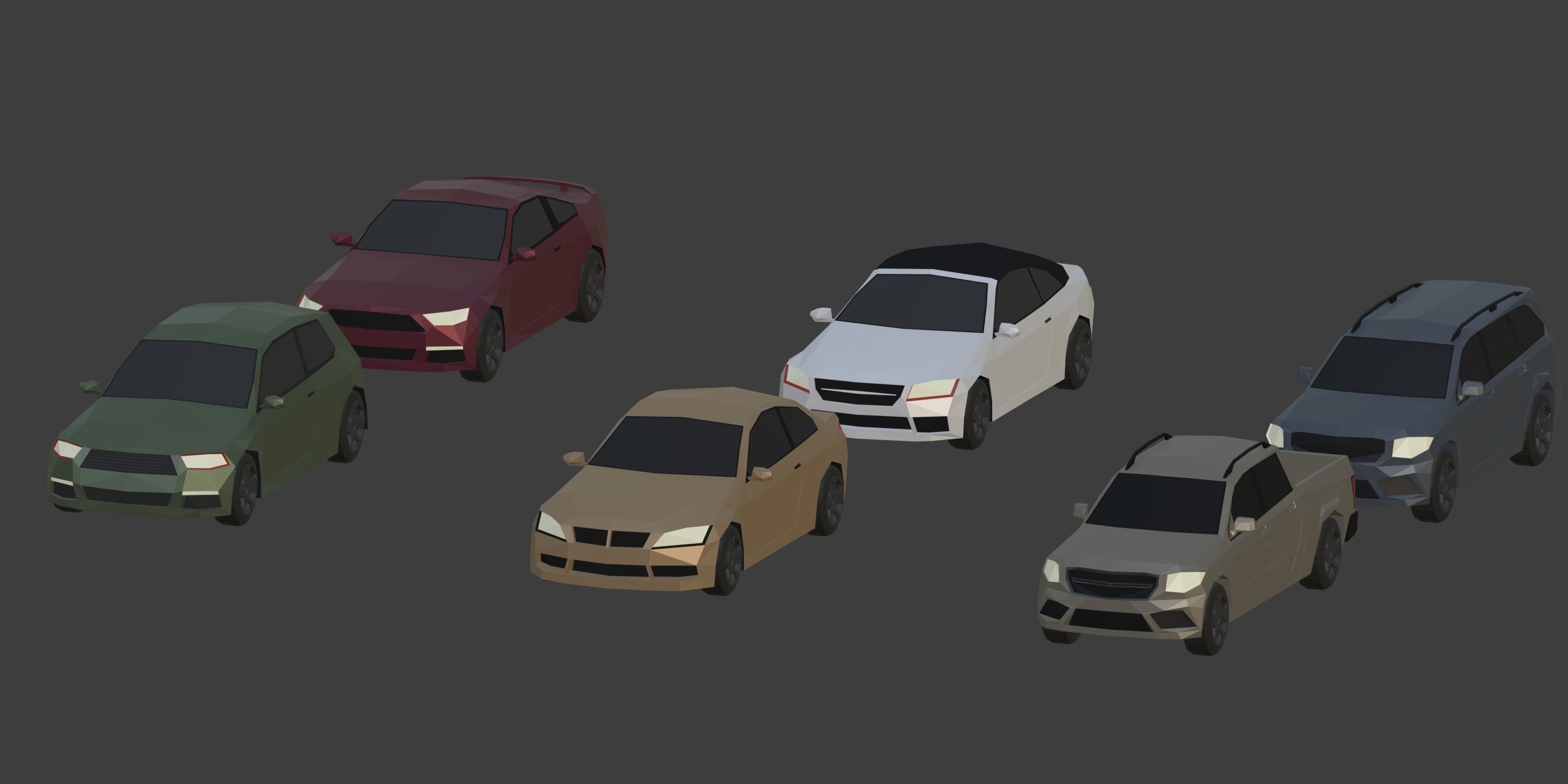 Low Poly Polygon Generic Cars SUV Pickup Sedan Hatchback Cartoon Low-poly 3D model_5