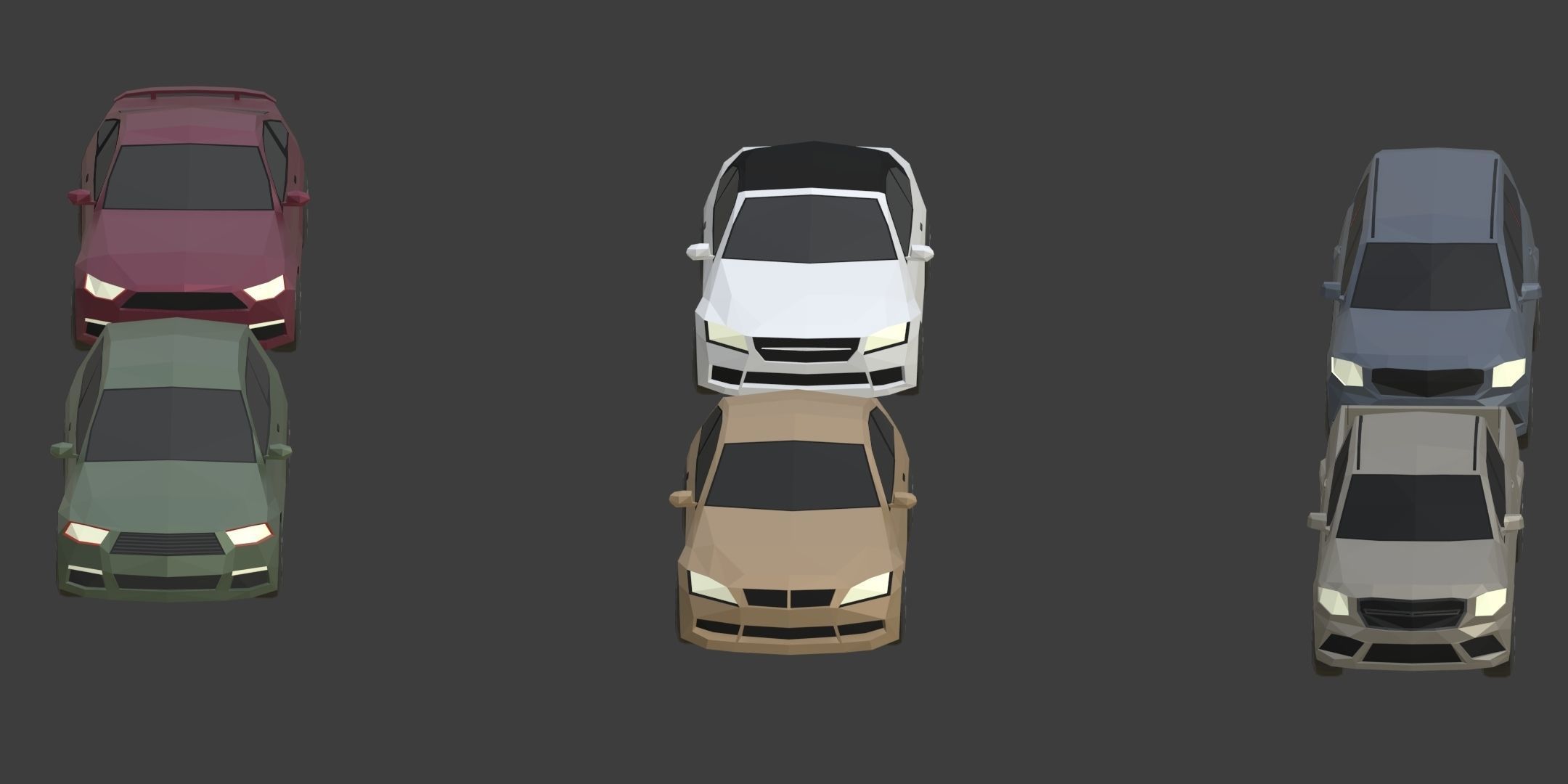 Low Poly Polygon Generic Cars SUV Pickup Sedan Hatchback Cartoon Low-poly 3D model_6