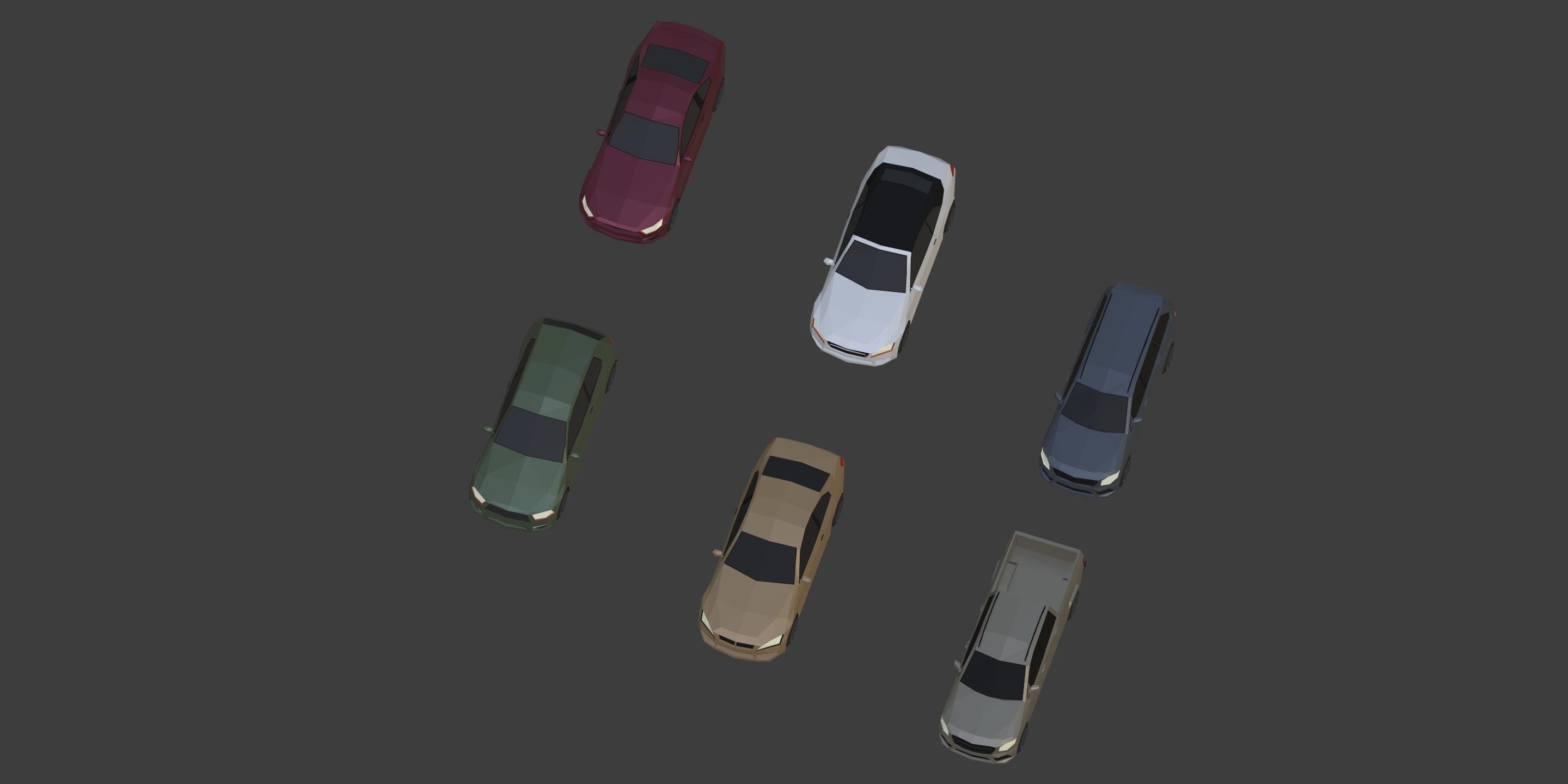 Low Poly Polygon Generic Cars SUV Pickup Sedan Hatchback Cartoon Low-poly 3D model_8