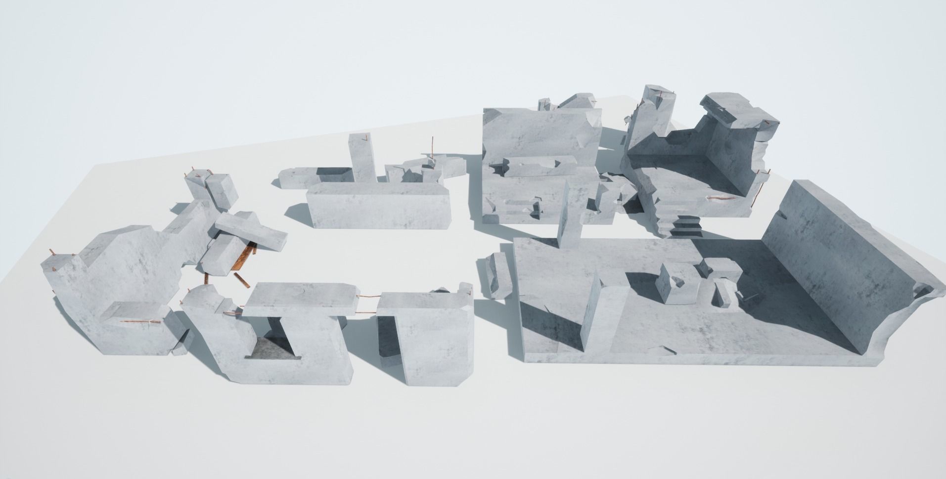 Destroyed Buildings Low-poly 3D model_3