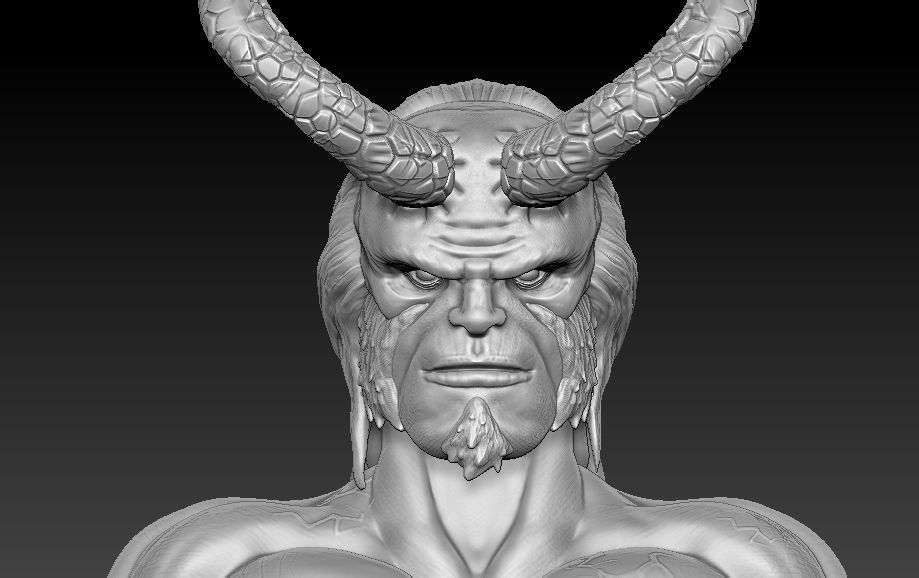 Hellboy bust of demon with horns 3D print model_3